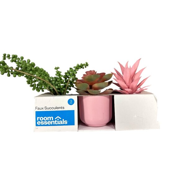 2pcs-ROOM ESSENTIALS Faux Succulents Artificial Plants Pink 3 pack - Picture 3 of 9